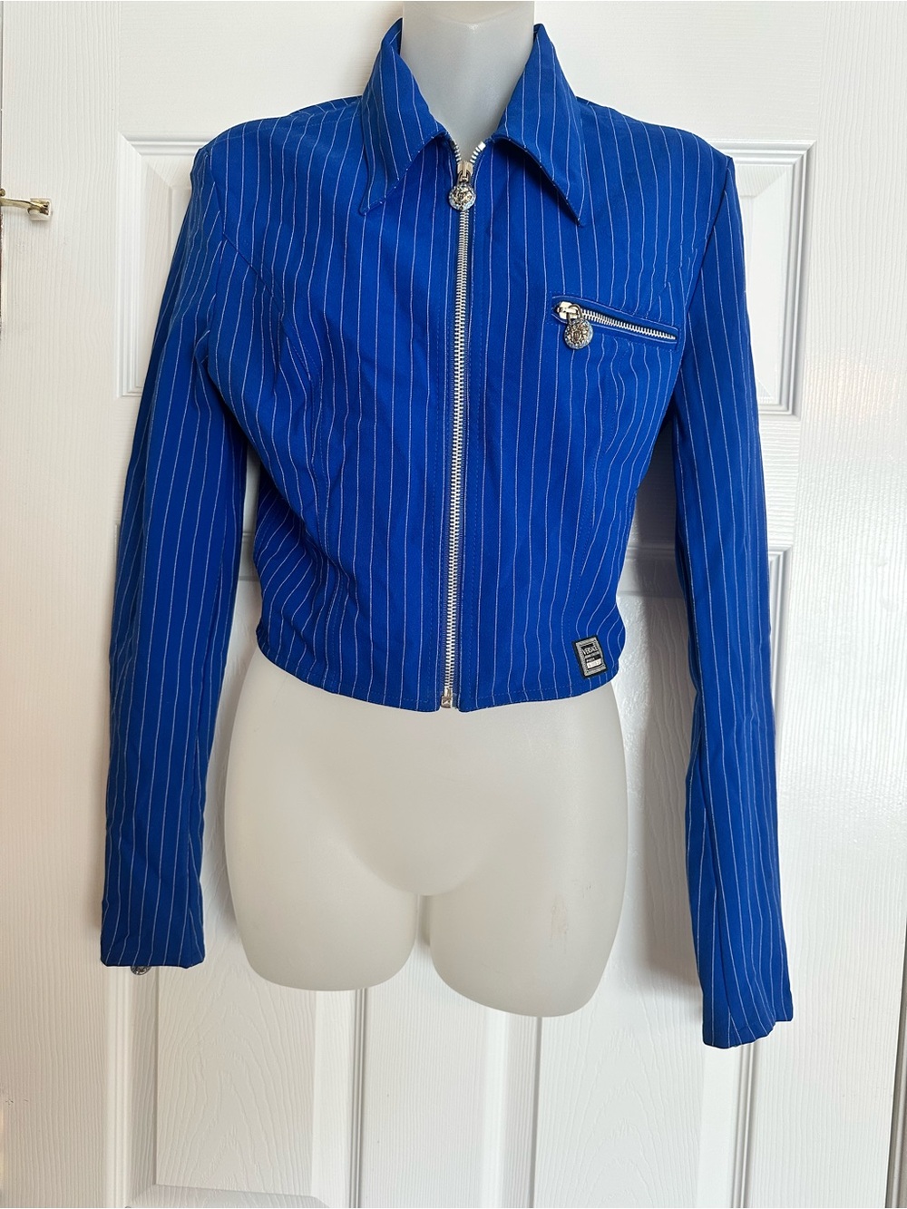 Versace Jeans Couture Royal Blue Pinstripe Zip Jacket